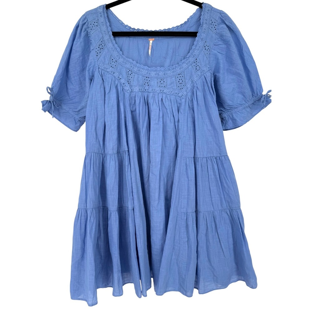 Free People Sandy Shores Tiered Babydoll Mini Dress Cornflower Blue Size Medium - Picture 6 of 13